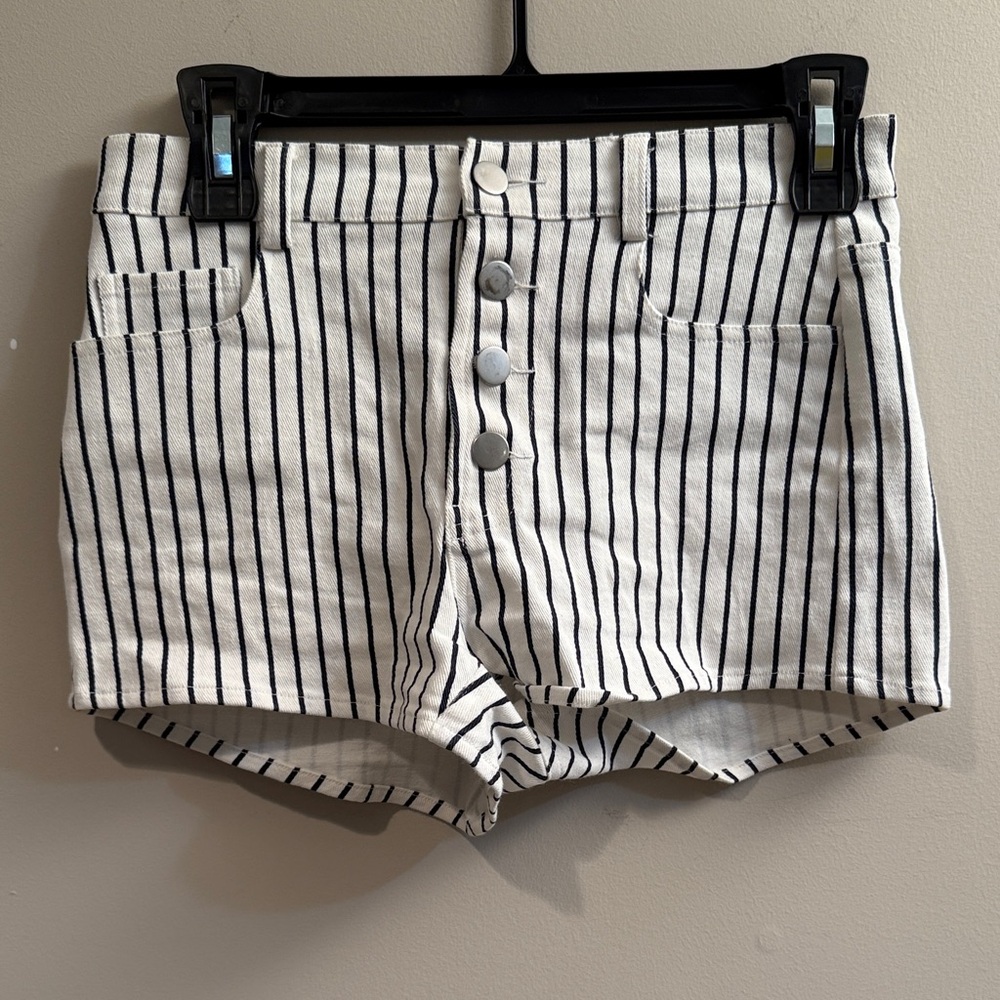 Altar'd State High Waist Black and White Striped Jean Shorts